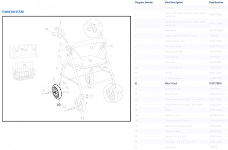Front/Rear Wheel Assembly for Drive R728 Rollators