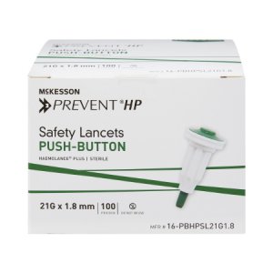 Lancet McKesson Prevent   Fixed Depth Lancet Needle 1.8 mm Depth 21 Gauge Push Button Activation