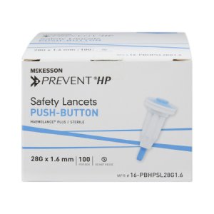 Lancet McKesson Prevent   Fixed Depth Lancet Needle 1.6 mm Depth 28 Gauge Push Button Activation