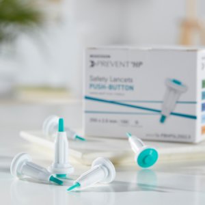 Lancet McKesson Prevent   Fixed Depth Lancet Needle 2.0 mm Depth 25 Gauge Push Button Activation