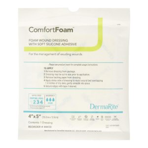 Silicone Foam Dressing ComfortFoam    4 X 5 Inch Rectangle Silicone Adhesive without Border Sterile