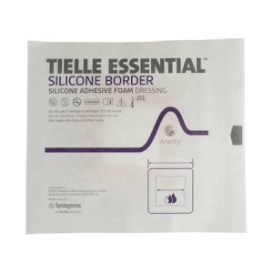 Silicone Foam Dressing TIELLE ESSENTIAL    4 X 4 Inch Square Silicone Adhesive with Border Sterile
