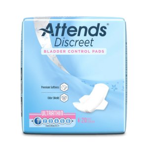 Bladder Control Pad Attends   Discreet Ultra Thin 9 Inch Length Light Absorbency Polymer Core One Size Fits Most