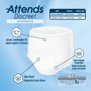 Male Adult Absorbent Underwear Attends   Discreet Pull On with Tear Away Seams Large / X-Large Disposable Moderate Absorbency