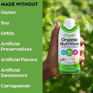 Oral Supplement Orgain   Organic Nutritional Shake Sweet Vanilla Bean Flavor Ready to Use 11 oz. Carton
