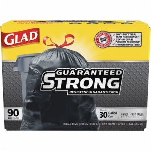 Trash Bag Glad   30 gal. Black LLDPE 1.05 mil 30 X 33 Inch Flat Pack