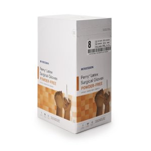 Surgical Glove McKesson Perry   Size 8 Sterile Latex Standard Cuff Length Smooth Brown Not Chemo Approved