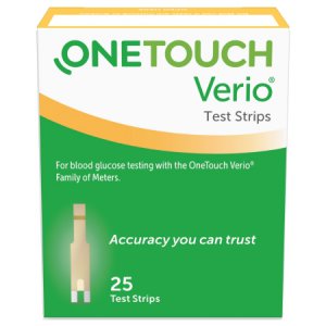 Blood Glucose Test Strips OneTouch   Verio   25 Strips per Box Our smallest sample size ever at 0.4 Microliter and fast results in just 5 seconds For OneTouch   Verio   Family of Meters