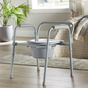 Folding Commode Chair McKesson Fixed Arm Steel Frame Back Bar 13-1/2 Inch Seat Width