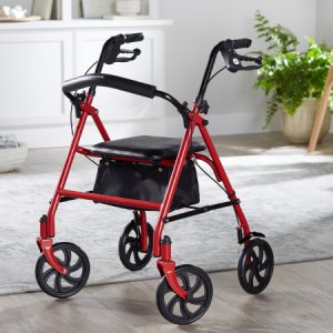 4 Wheel Rollator McKesson Red Adjustable Height / Folding Steel Frame