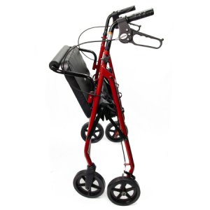 Bariatric 4 Wheel Rollator McKesson Red Adjustable Height / Heavy Duty / Folding Steel Frame