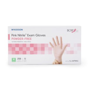 Exam Glove McKesson Pink Nitrile   Medium NonSterile Nitrile Standard Cuff Length Textured Fingertips Pink Not Rated