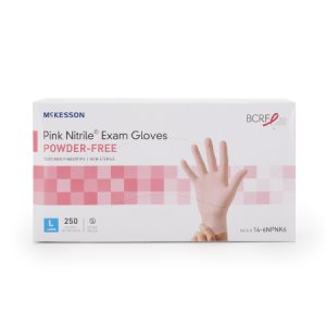 Exam Glove McKesson Pink Nitrile   Large NonSterile Nitrile Standard Cuff Length Textured Fingertips Pink Not Rated
