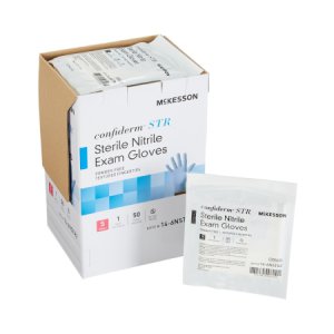 Exam Glove McKesson Confiderm   STR Small Sterile Pair Nitrile Standard Cuff Length Textured Fingertips Blue Not Rated