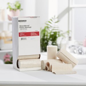 Elastic Bandage McKesson 4 Inch X 4-1/2 Yard Standard Compression Single Hook and Loop Closure Tan NonSterile