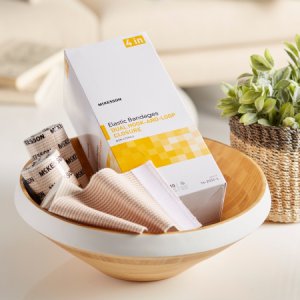 Elastic Bandage McKesson 4 Inch X 5 Yard Standard Compression Double Hook and Loop Closure Tan NonSterile