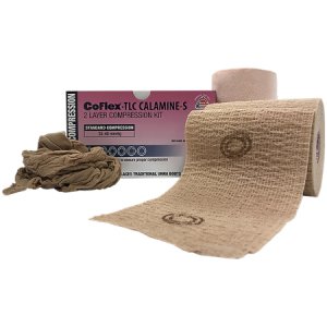2 Layer Compression Bandage System CoFlex   TLC Calamine with Indicators 4 Inch X 6 Yard / 4 Inch X 7 Yard 35 to 40 mmHg Self-adherent / Pull On Closure Tan NonSterile