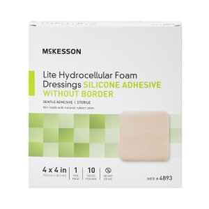 Thin Silicone Foam Dressing McKesson Lite 4 X 4 Inch Square Silicone Gel Adhesive without Border Sterile