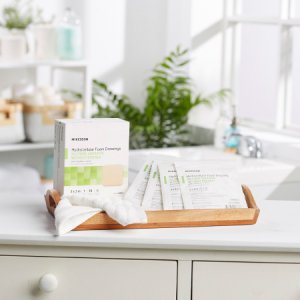 Silicone Foam Dressing McKesson 3 X 3 Inch Square Silicone Gel Adhesive without Border Sterile