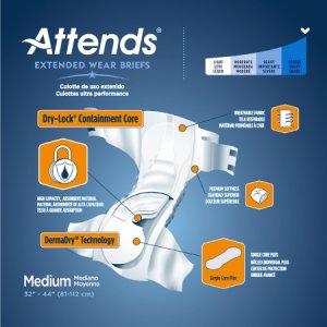 Unisex Adult Incontinence Brief Attends   Overnight Medium Disposable Heavy Absorbency