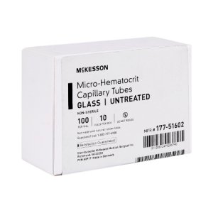 McKesson Capillary Blood Collection Tube Micro-hematocrit Plain 1.1 X 75 mm 75   L Blue Stripe Without Closure Glass Tube