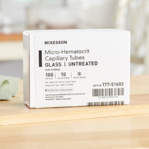 McKesson Capillary Blood Collection Tube Micro-hematocrit Plain 1.1 X 75 mm 75   L Blue Stripe Without Closure Glass Tube