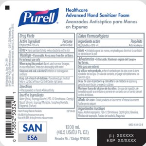 Hand Sanitizer Purell   Healthcare Advanced 1,200 mL Ethyl Alcohol Foaming Dispenser Refill Bottle