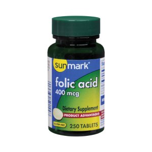 Vitamin Supplement sunmark   Folic Acid 400 mcg Strength Tablet 250 per Bottle