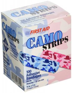 Adhesive Strip American   White Cross Stat Strip   3/4 X 3 Inch Plastic Rectangle Kid Design (Blue / Pink Camo) Sterile