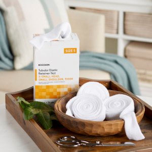 Elastic Net Retainer Dressing McKesson Tubular Elastic 14-1/2 Inch X 25 Yard Size 5 White X-Small Head / Small Shoulder / Thigh NonSterile