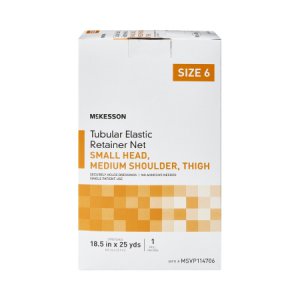 Elastic Net Retainer Dressing McKesson Tubular Elastic 18-1/2 Inch X 25 Yard (47 cm X 22.9 m) Size 6 White Small Head / Medium Shoulder / Thigh NonSterile