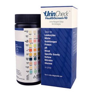 Rapid Test Kit UrinCheck    HealthScreen-10 Urinalysis Bilirubin, Blood, Glucose, Ketone, Leukocytes, Nitrite, pH, Protein, Specific Gravity, Urobilinogen Urine Sample 100 Tests CLIA Waived