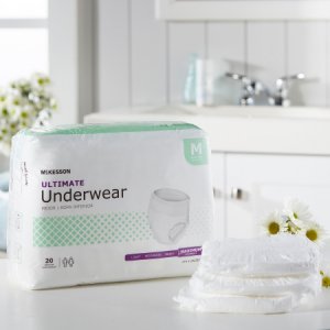 Unisex Adult Absorbent Underwear McKesson Pull On with Tear Away Seams Medium Disposable Heavy Absorbency