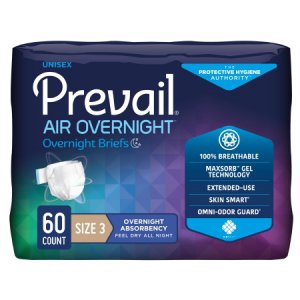 Unisex Adult Incontinence Brief Prevail Air    Overnight Size 3 Disposable Heavy Absorbency