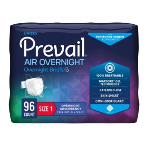 Unisex Adult Incontinence Brief Prevail Air    Overnight Size 1 Disposable Heavy Absorbency