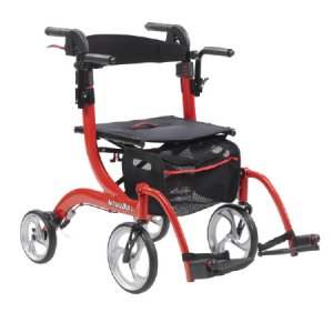 4 Wheel Rollator / Transport Chair drive    Nitro Duet Red Adjustable Height / Transport / Folding Aluminum Frame