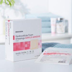 Foam Dressing McKesson 4 X 4 Inch Square Acrylic Adhesive with Border Sterile