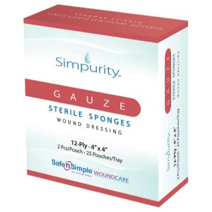 Gauze Sponge Simpurity Cotton 12-Ply 4 X 4 Inch Square Sterile