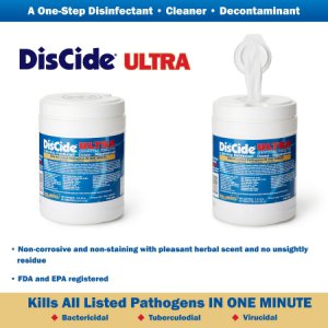 DisCide   Ultra Surface Disinfectant Cleaner Premoistened Quaternary Based Manual Pull Wipe 60 Count Canister Herbal Scent NonSterile