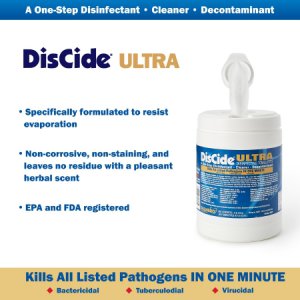 DisCide   Ultra Surface Disinfectant Cleaner Premoistened Quaternary Based Manual Pull Wipe 160 Count Canister Herbal Scent NonSterile
