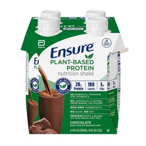Oral Protein Supplement Ensure   Plant Based Protein Nutrition Shake Chocolate Flavor Ready to Use 11 oz. Carton