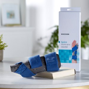 Thumb Splint McKesson Adult Small / Medium Hook and Loop Strap Closure Right Hand Blue / Gray