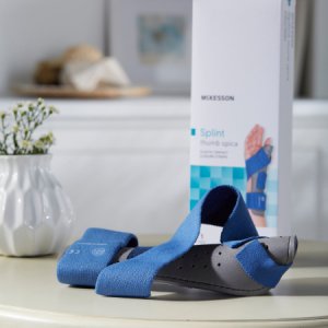 Thumb Splint McKesson Adult Large / X-Large Hook and Loop Strap Closure Right Hand Blue / Gray