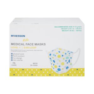 Procedure Mask McKesson Pleated Earloops Child Size Kid Design (Blue and Yellow Polka Dot) NonSterile ASTM Level 1 Pediatric
