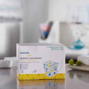 Procedure Mask McKesson Pleated Earloops Child Size Kid Design (Blue and Yellow Polka Dot) NonSterile ASTM Level 1 Pediatric