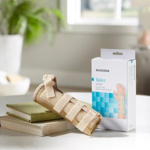 Wrist Brace McKesson Low Profile / Contoured / Wraparound Aluminum / Cotton / Elastic Left Hand Beige Small