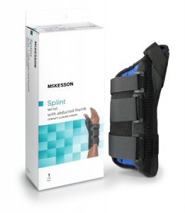 Wrist Brace with Abducted Thumb McKesson Aluminum / Foam / Spandex / Plastic Left Hand Black X-Large
