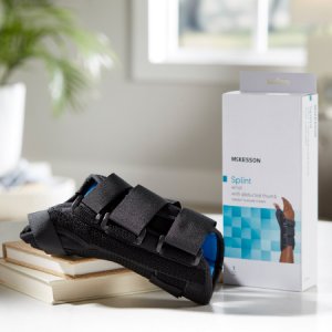 Wrist Brace with Abducted Thumb McKesson Aluminum / Foam / Spandex / Plastic Right Hand Black X-Large