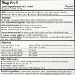 Allergy Relief sunmark   180 mg Strength Tablet 70 per Bottle