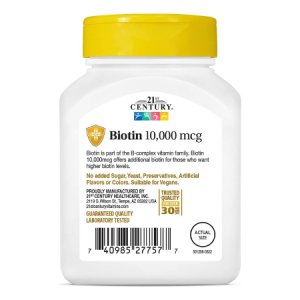 Biotin Supplement 21st Century   Vitamin B7 10,000 mcg Strength Tablet 120 per Bottle